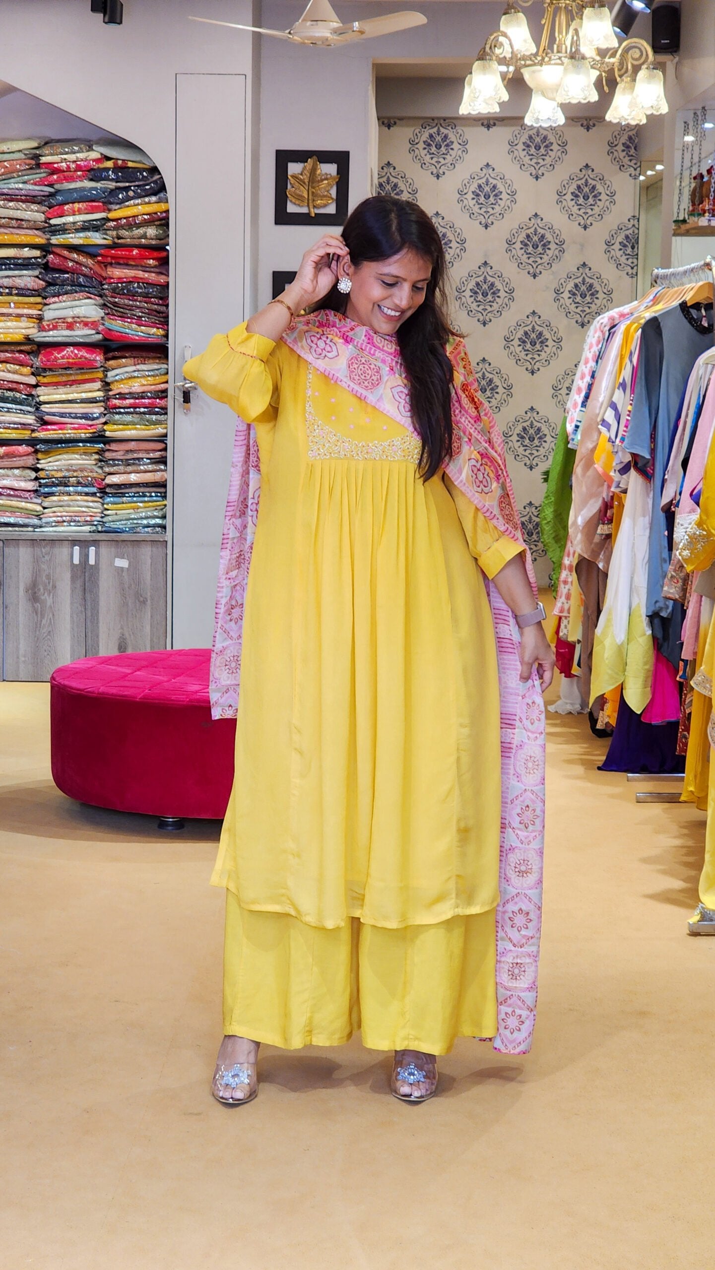 Yellow Sunshine Suit Set with Printed Duppata
