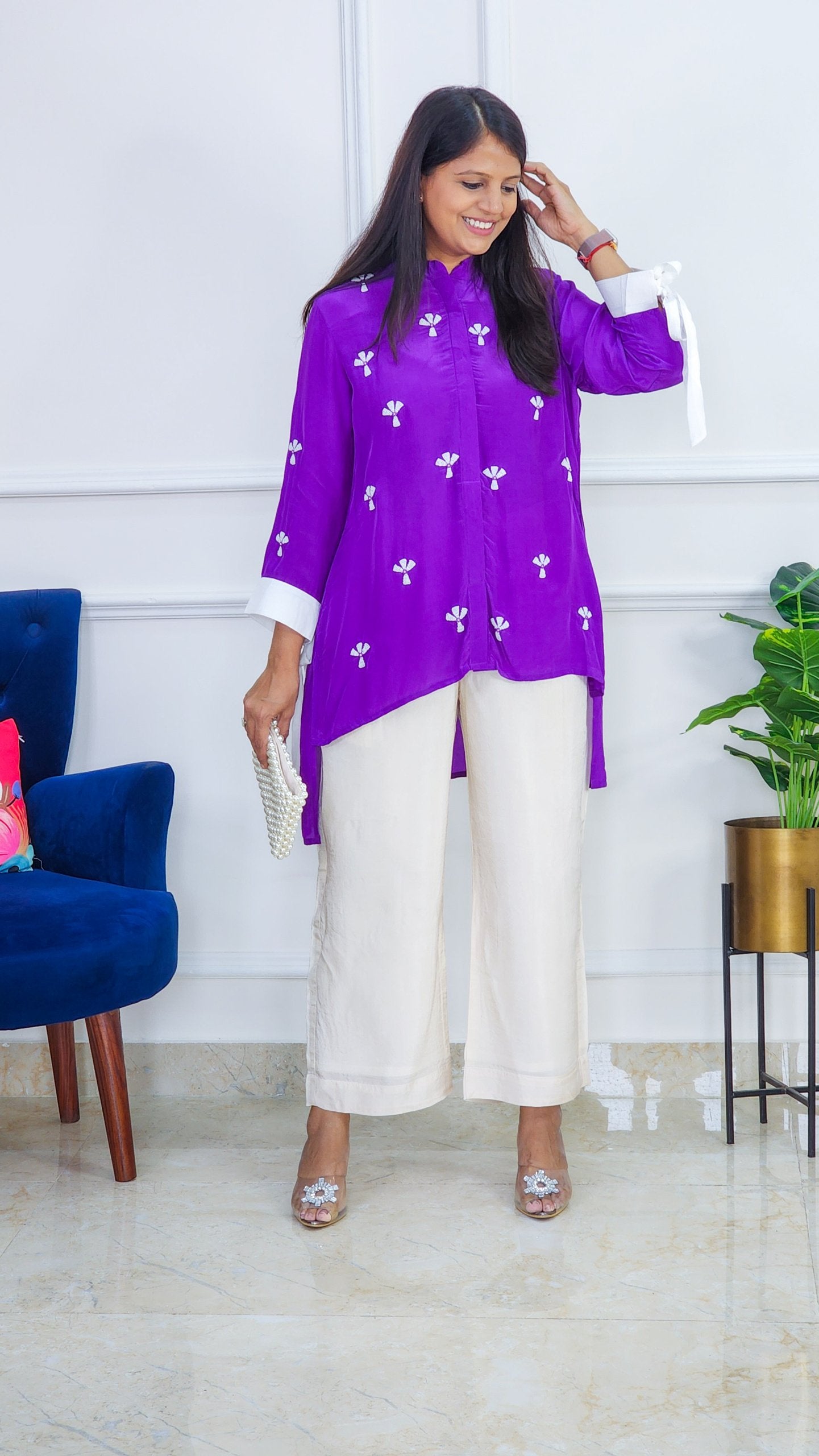 Purple Top With Palm Moti Work (Only Top)