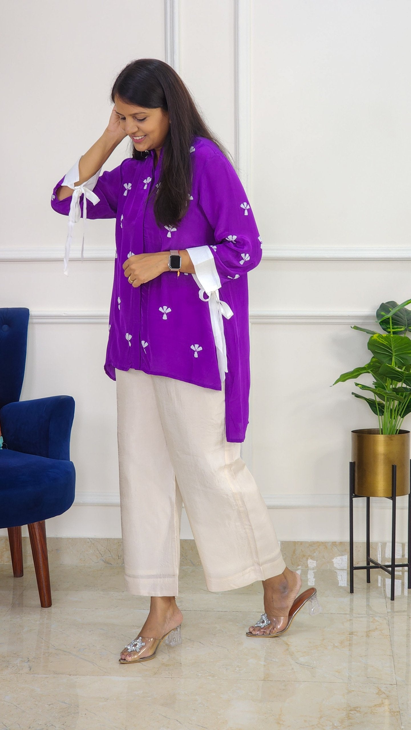 Purple Top With Palm Moti Work (Only Top)