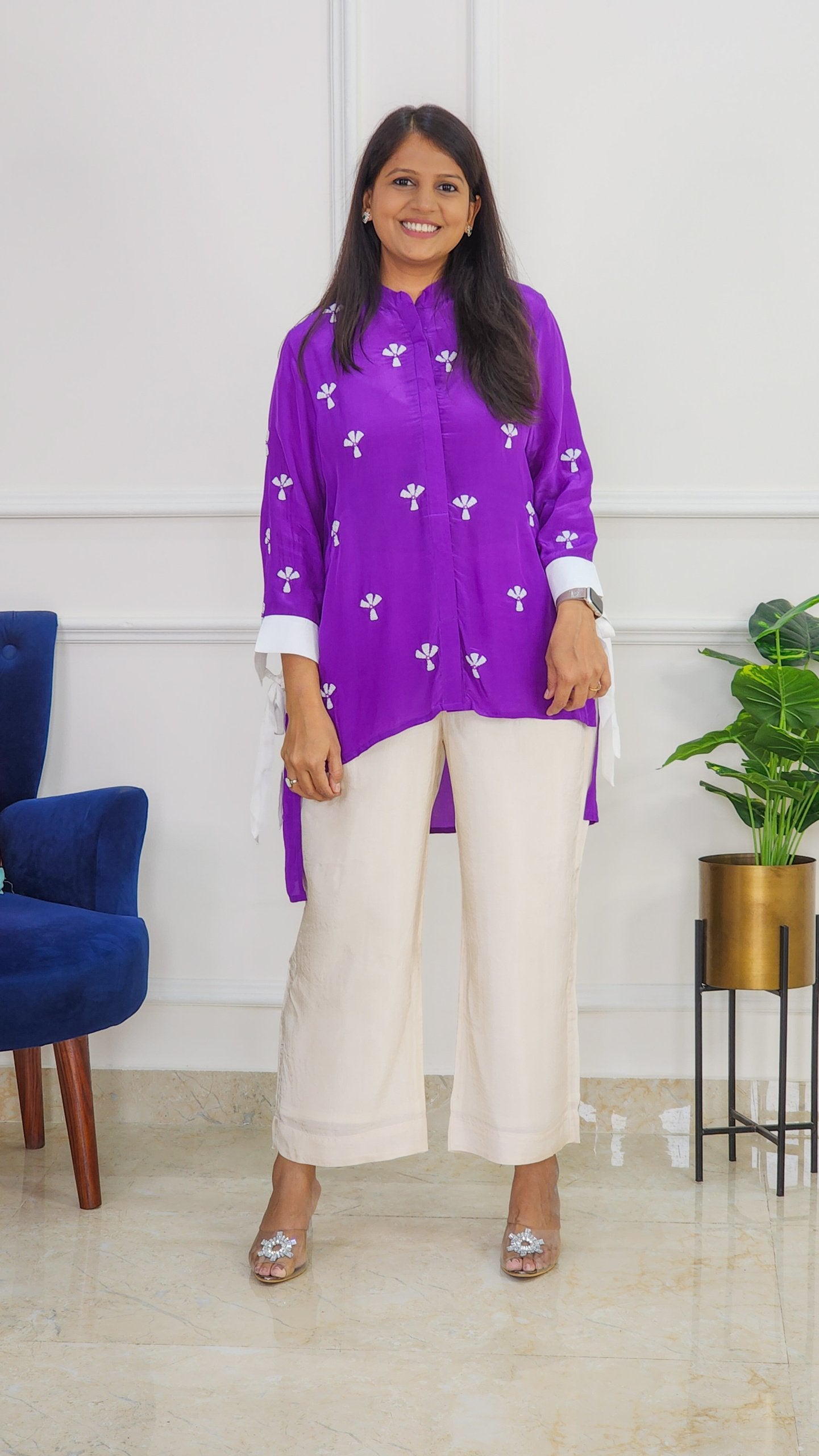 Purple Top With Palm Moti Work (Only Top)