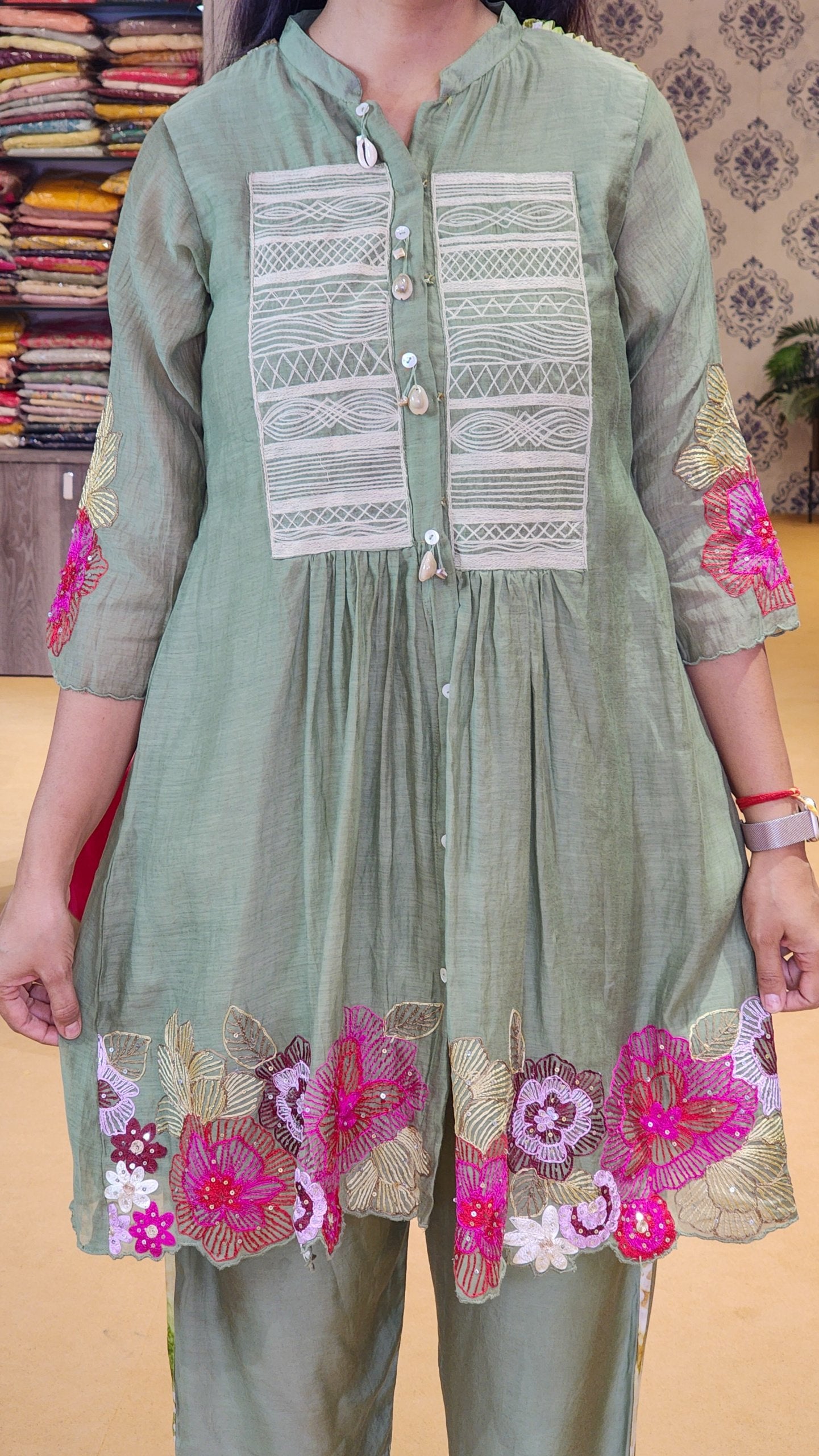 Olive Green Embroidered Co Ord Set