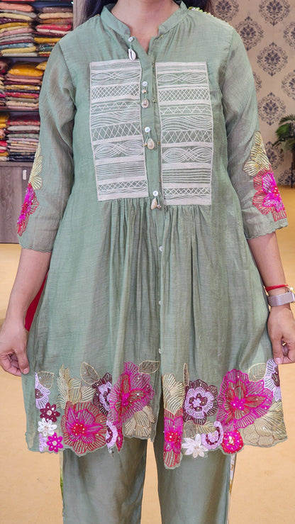 Olive Green Embroidered Co Ord Set
