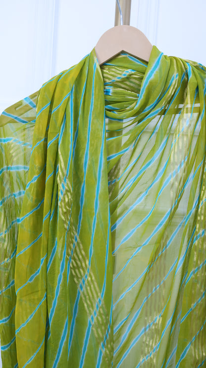 Green and Blue Leheriya Shiffon Dupatta