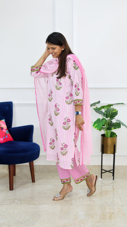 Pink Gulabo Block Print Kurta Set