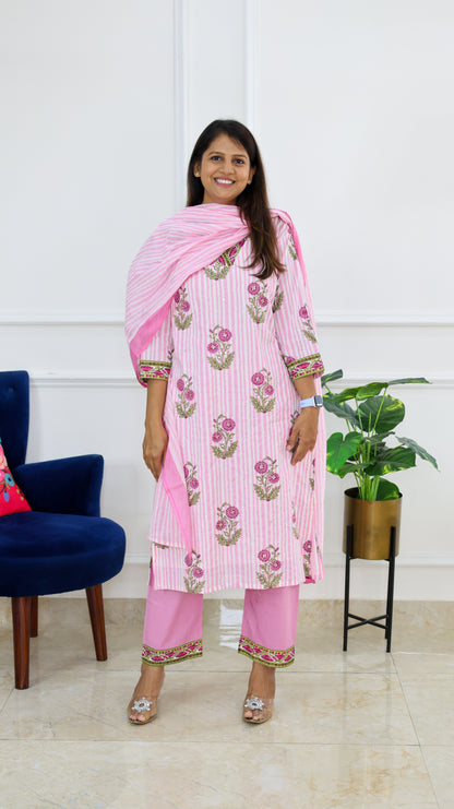 Pink Gulabo Block Print Kurta Set