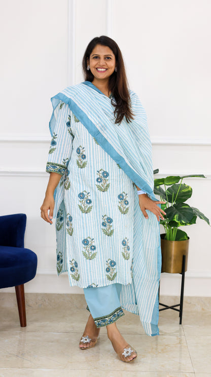 Blue Gulabo Block Print Kurta Set