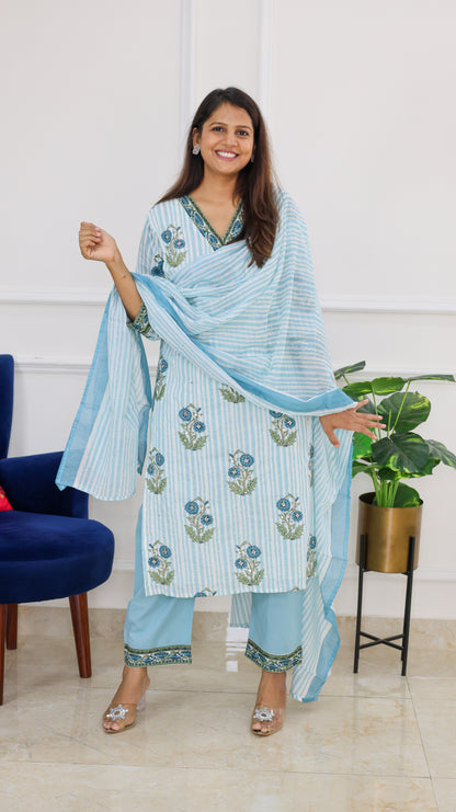 Blue Gulabo Block Print Kurta Set