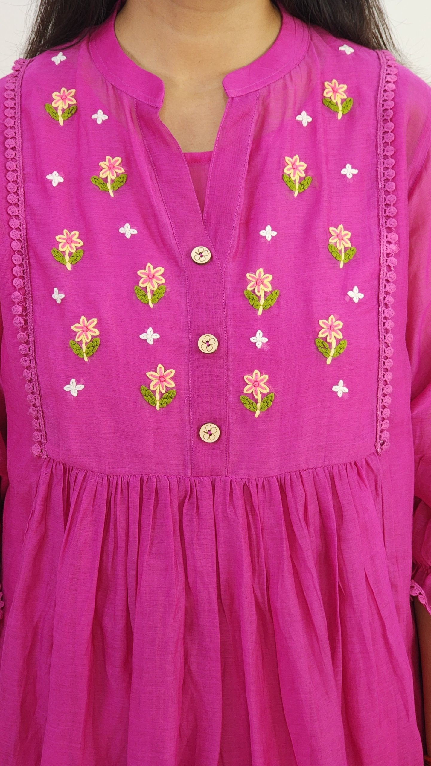 Magenta Mul Chanderi Embroidered Co Ord Set