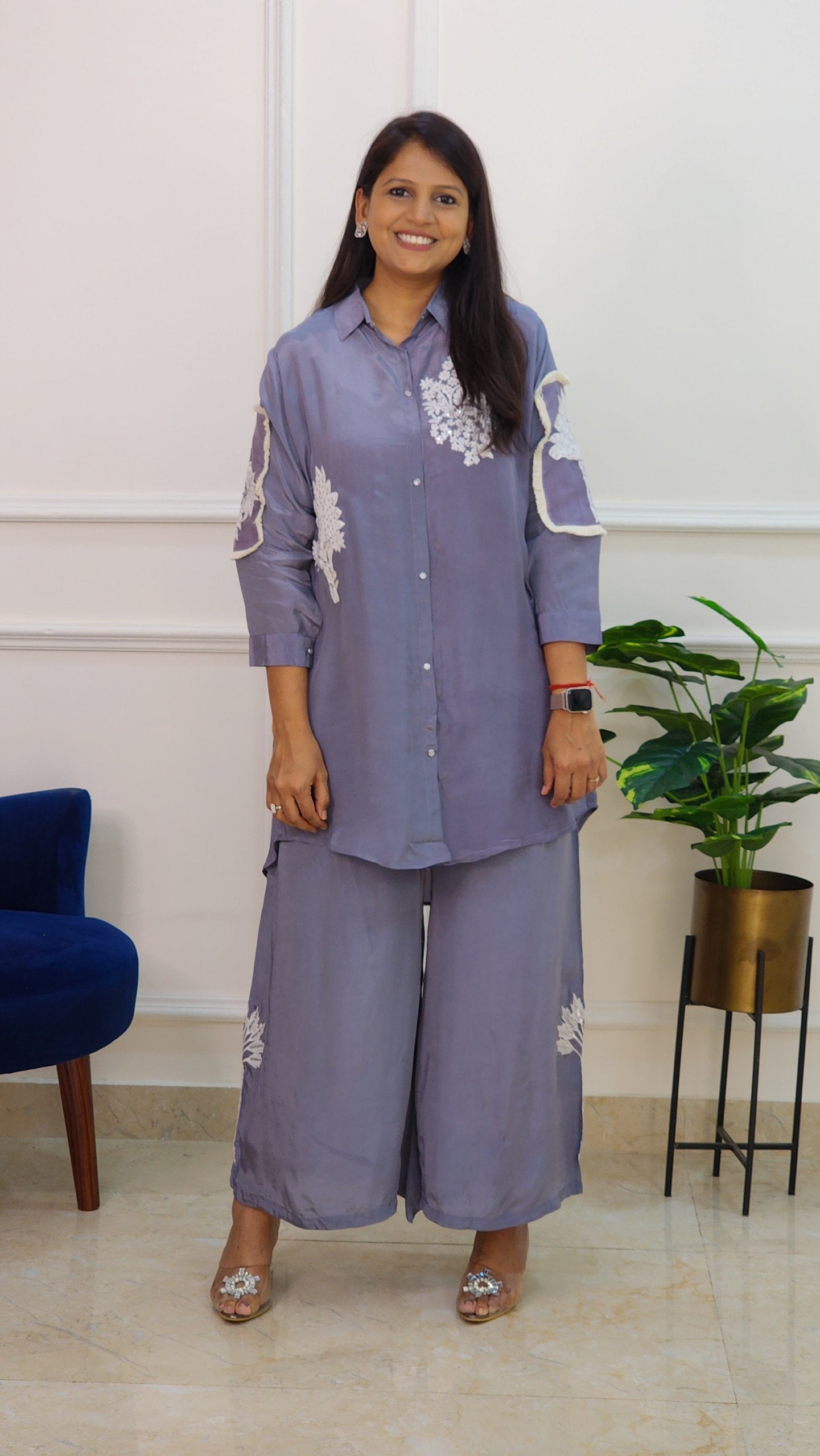 Silver Grey Embroidered Set