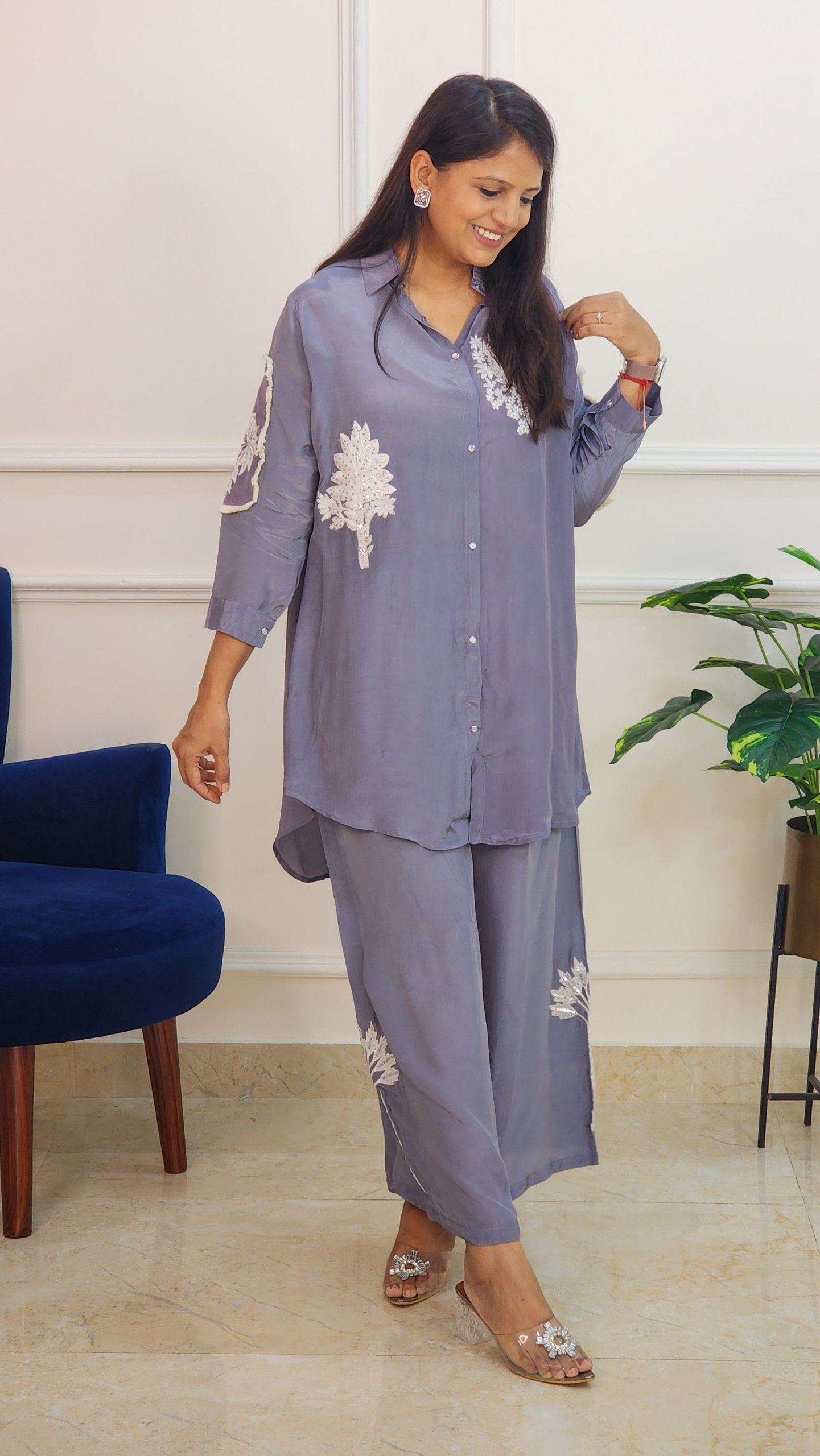 Silver Grey Embroidered Set