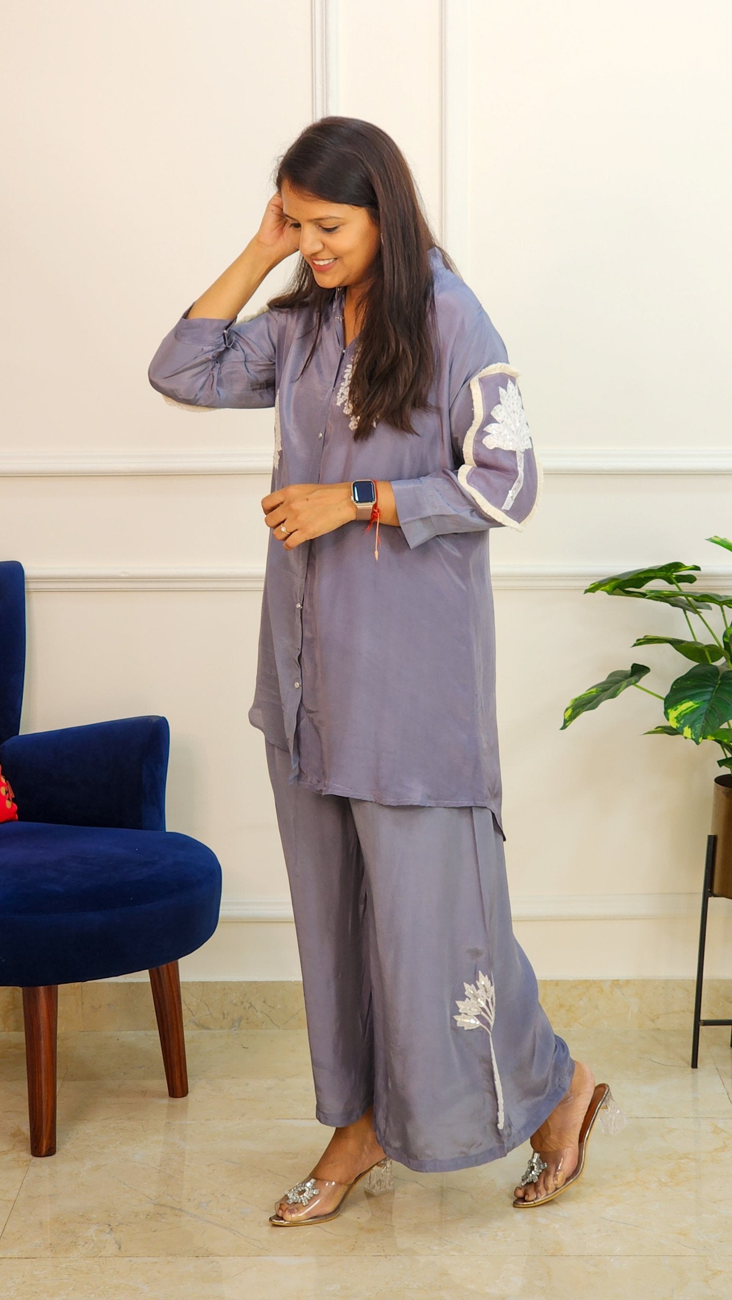 Silver Grey Embroidered Set