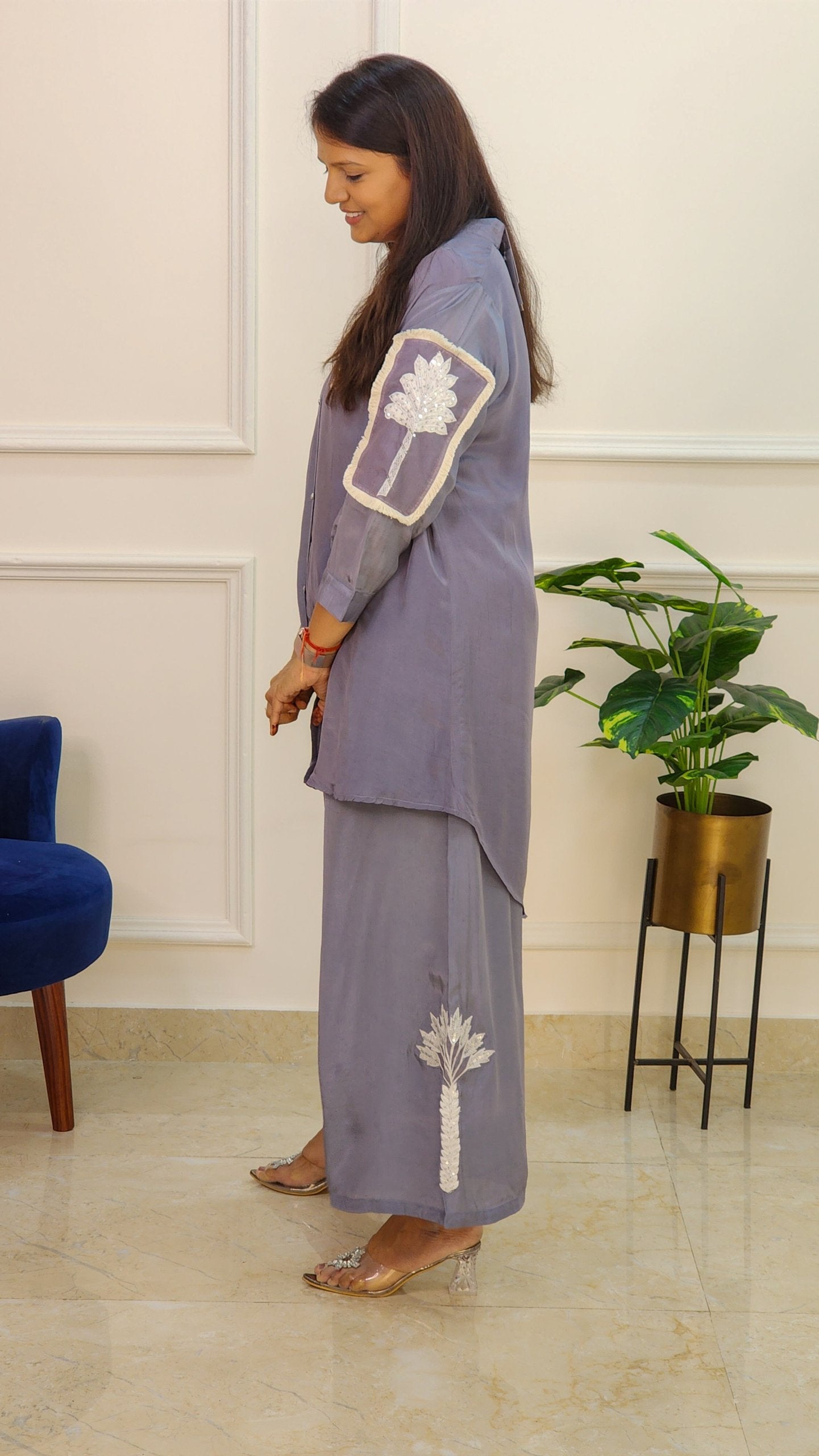 Silver Grey Embroidered Set