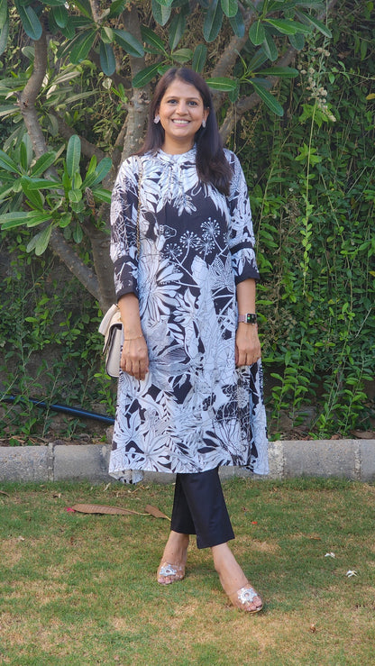 Black and White Printed Tunic and Pants Set