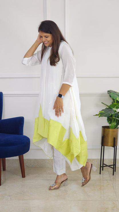Green and White Indowestern Set