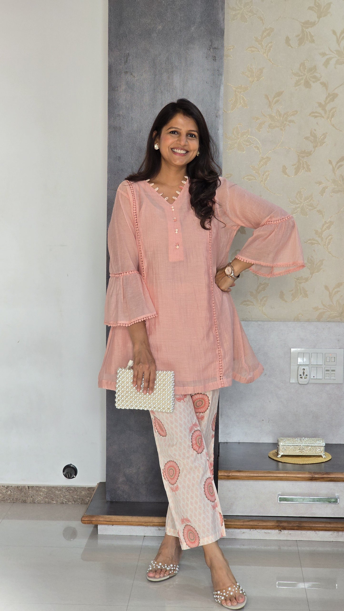Pink Top With Block Pants