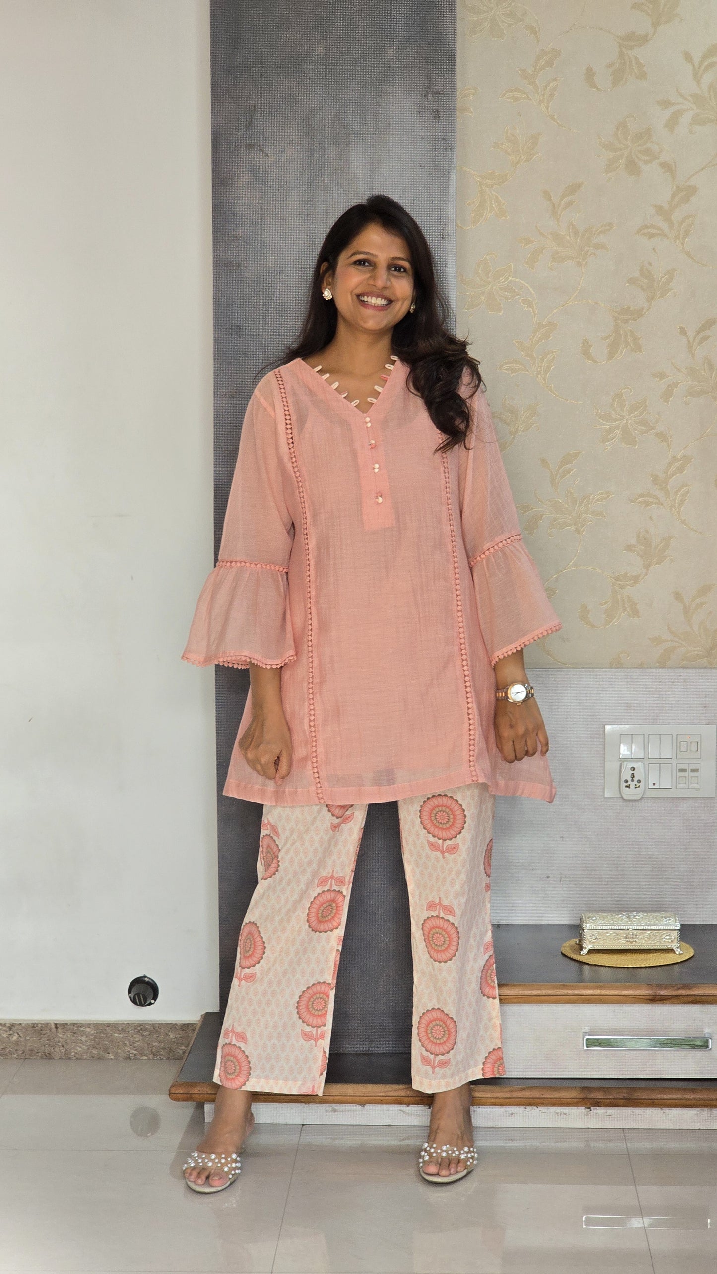 Pink Top With Block Pants