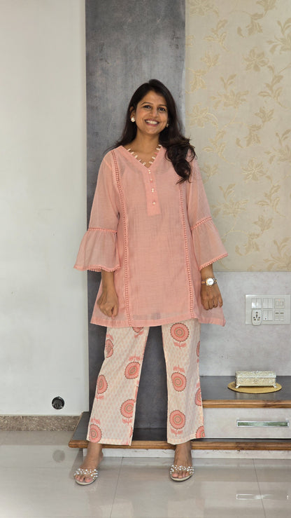 Pink Top With Block Pants