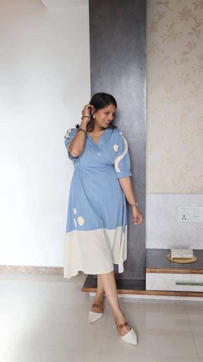 Blue Crochet flower Dress - View 5 - PinkTree by Shrutika