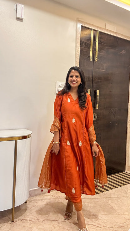 Rust Gul Chanderi Suit Set