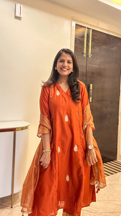 Rust Gul Chanderi Suit Set