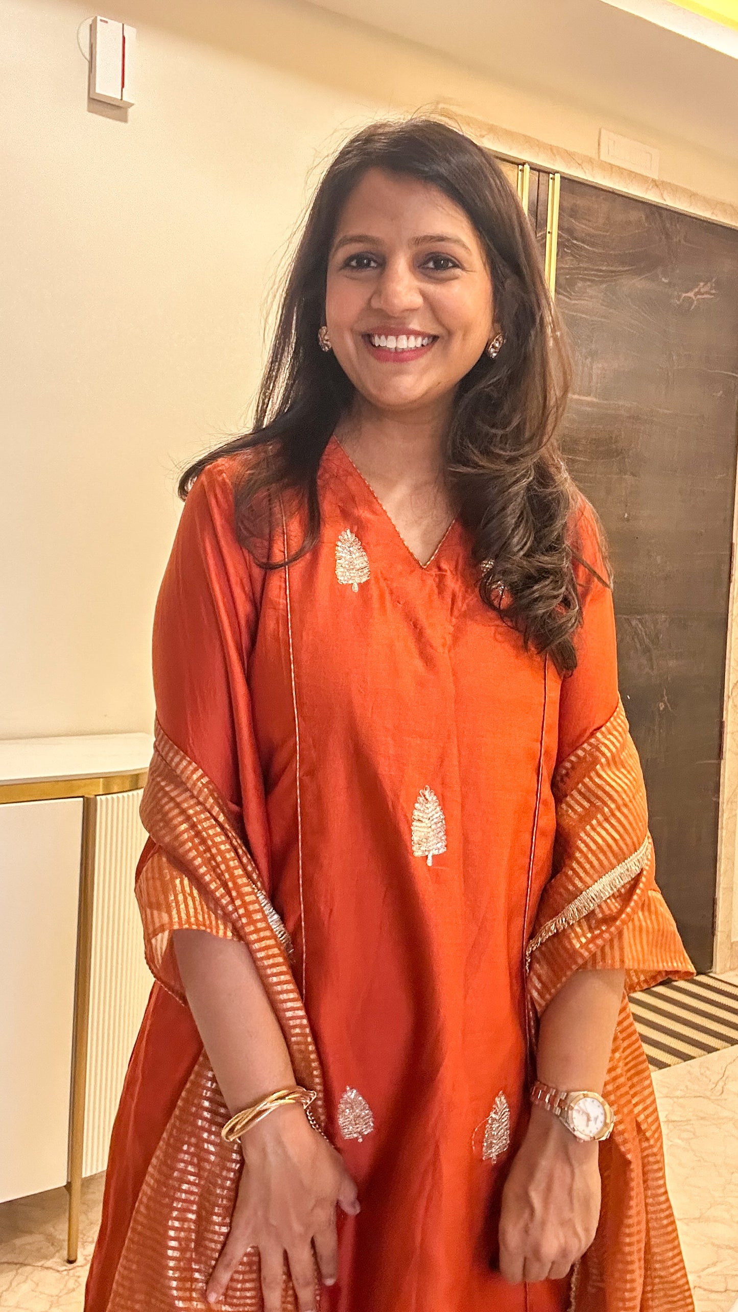 Rust Gul Chanderi Suit Set