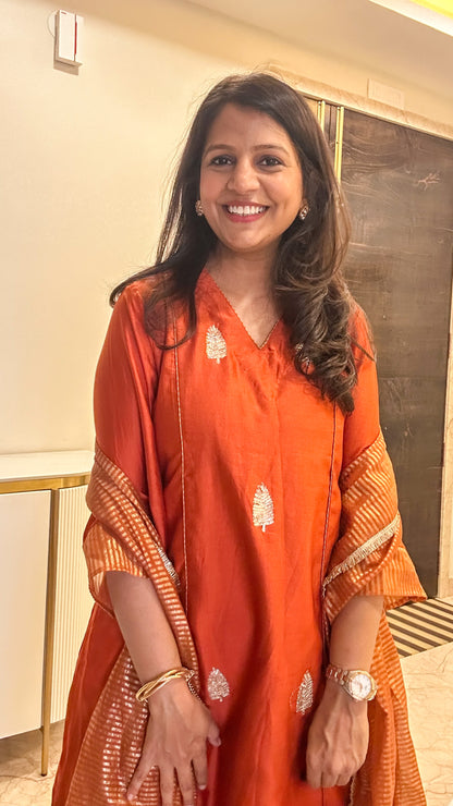 Rust Gul Chanderi Suit Set