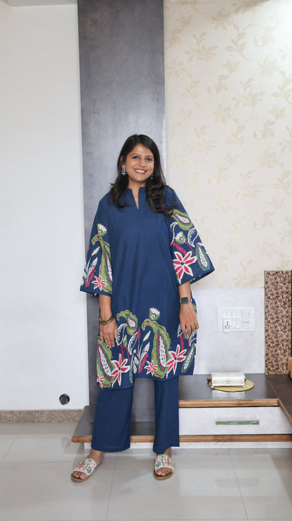 Blue Phool Kurta Set