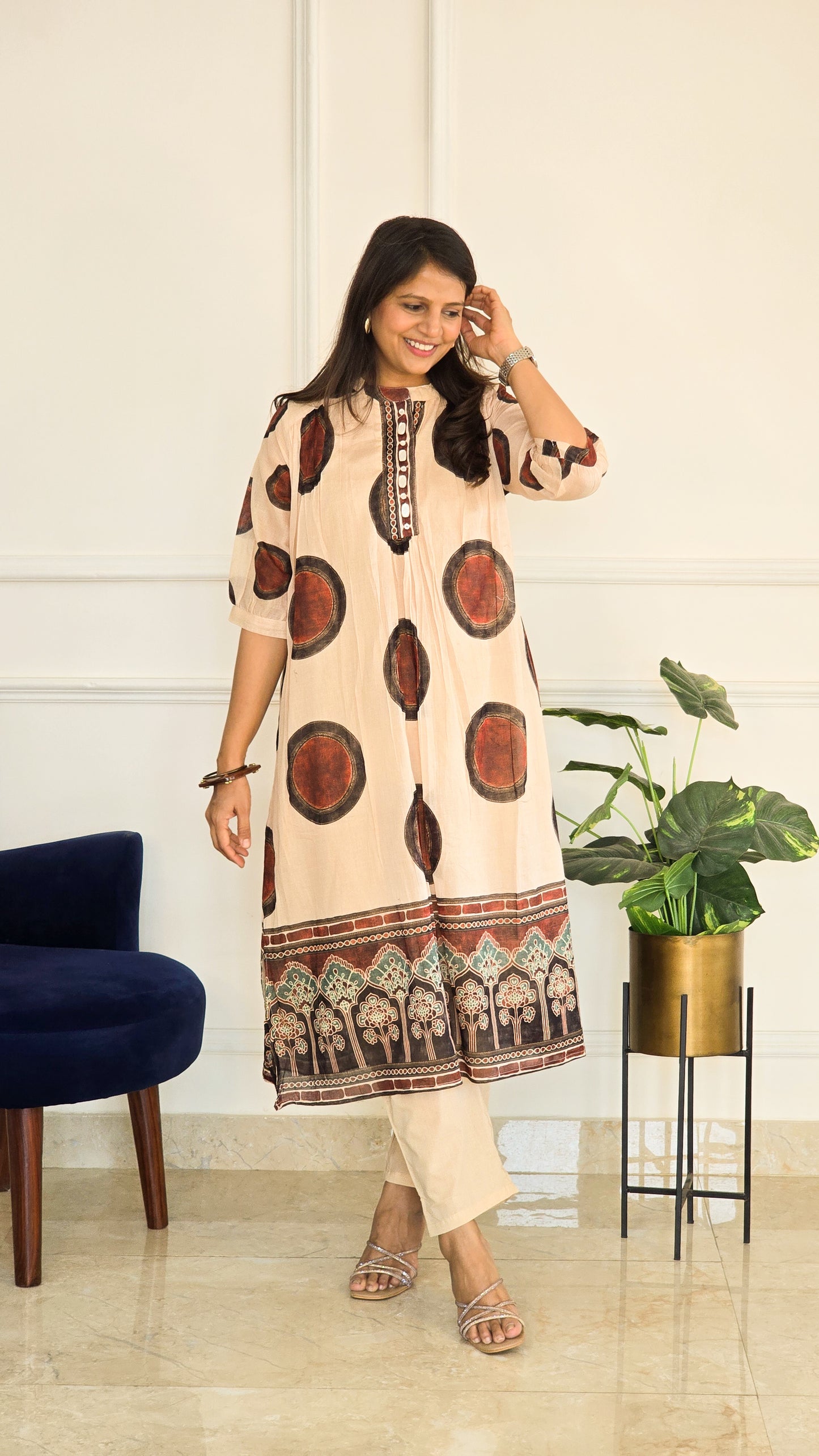 Red Black Block Kurta Set