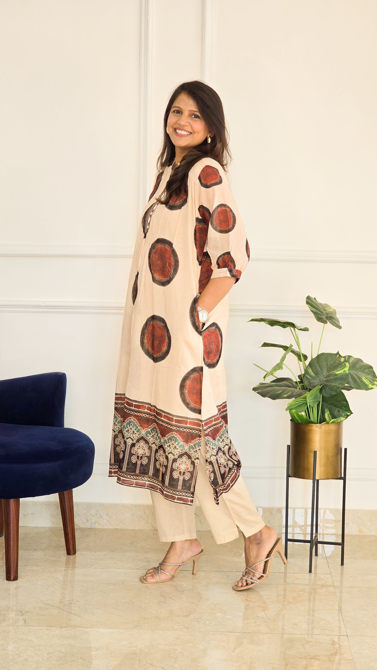 Red Black Block Kurta Set