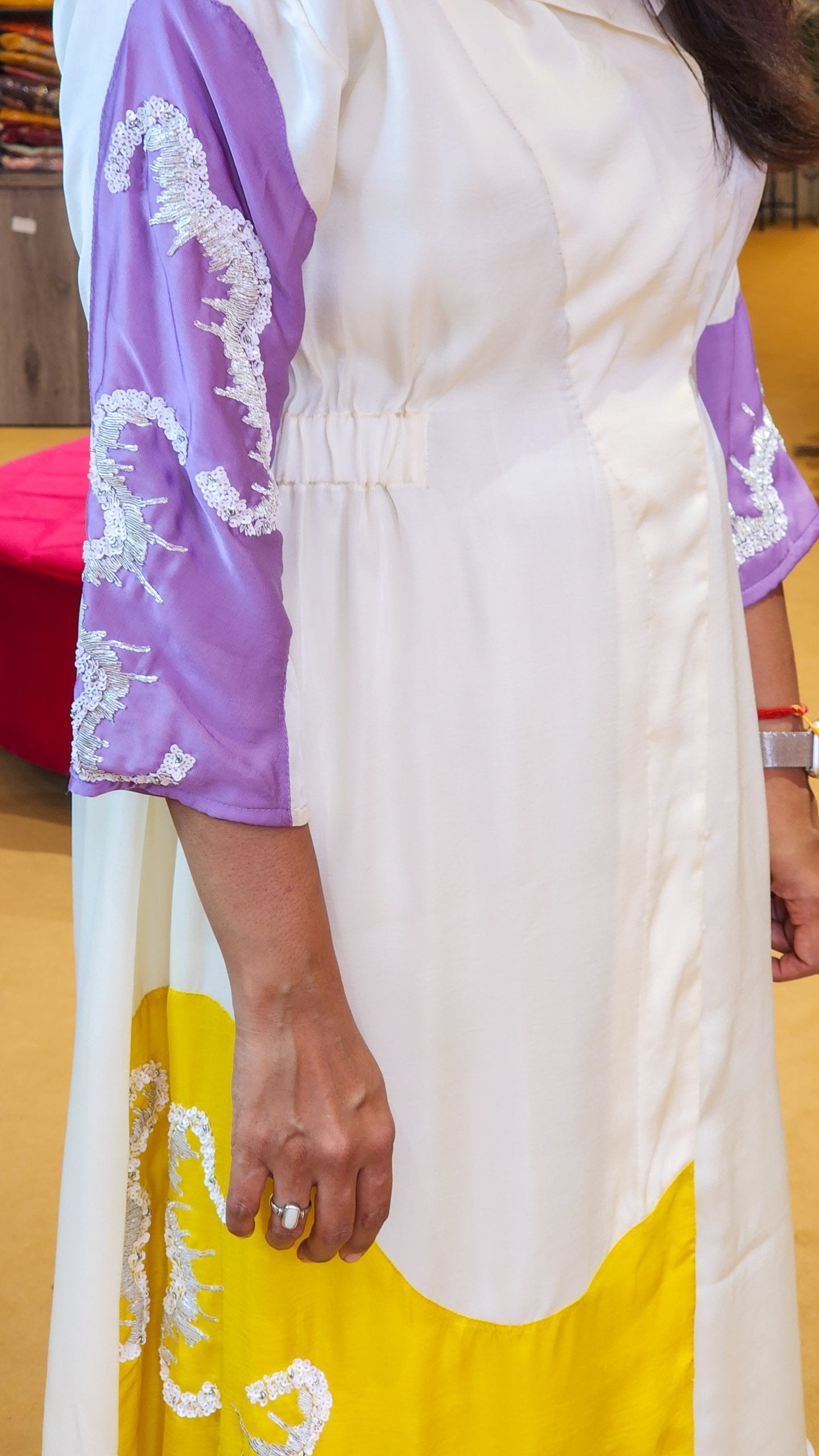 Off White Color Block Tunic