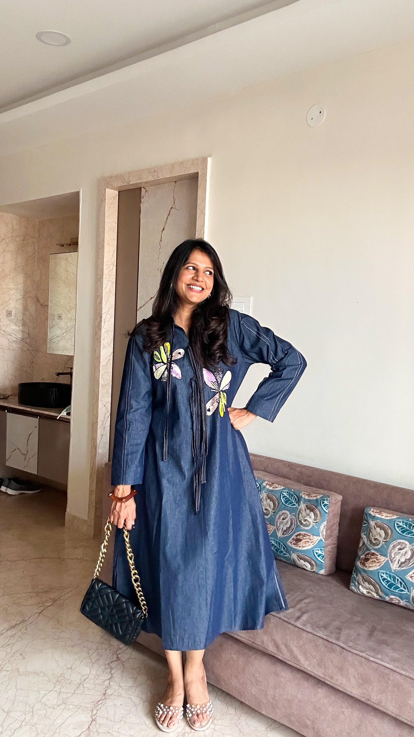 Floral Detail Denim Tunic