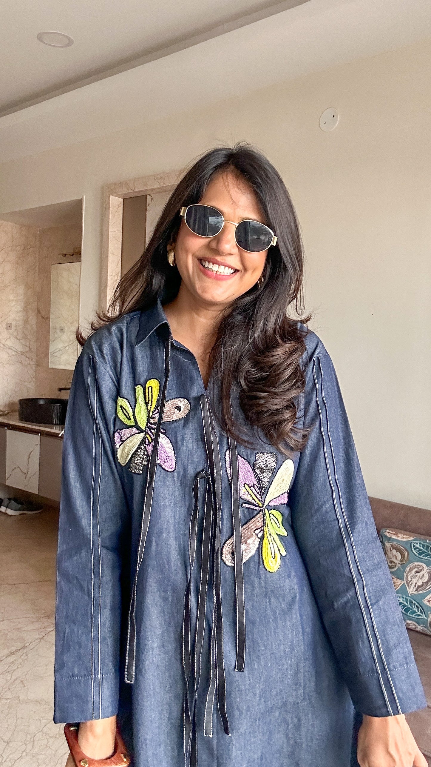 Floral Detail Denim Tunic