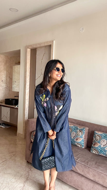 Floral Detail Denim Tunic