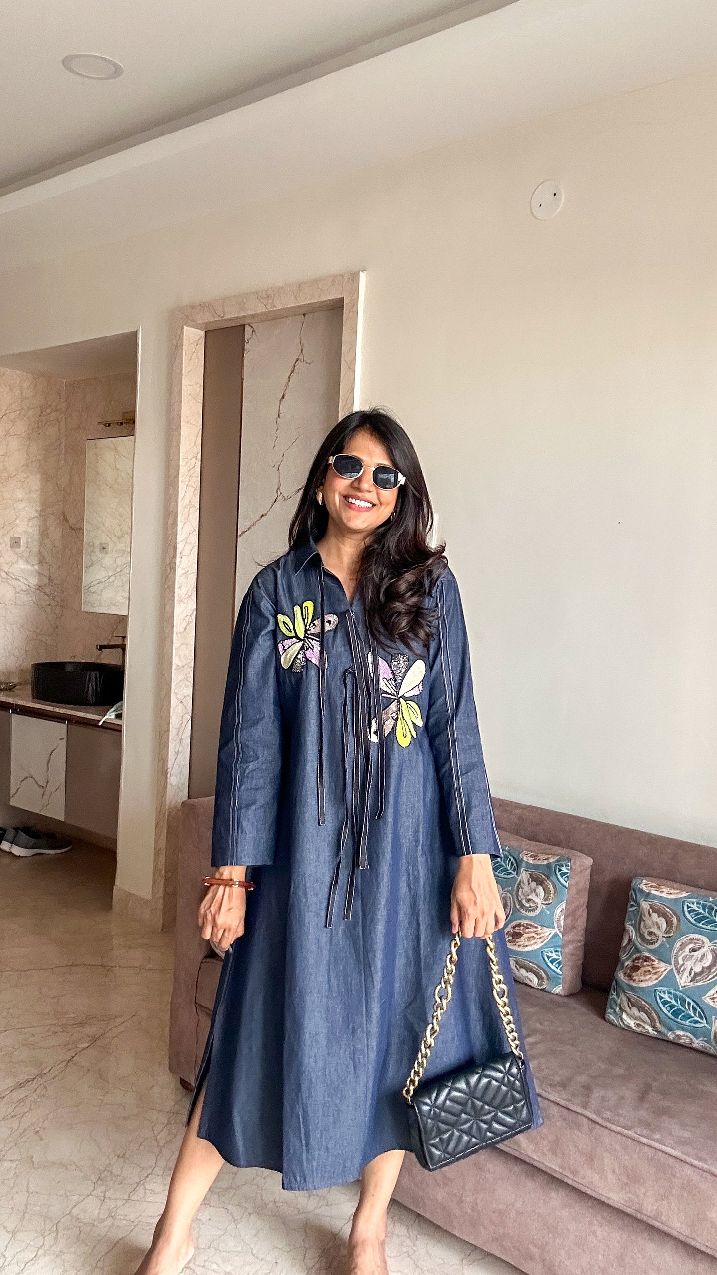 Floral Detail Denim Tunic
