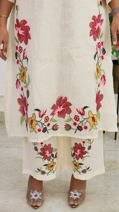 Off White Embroidered Suit Set