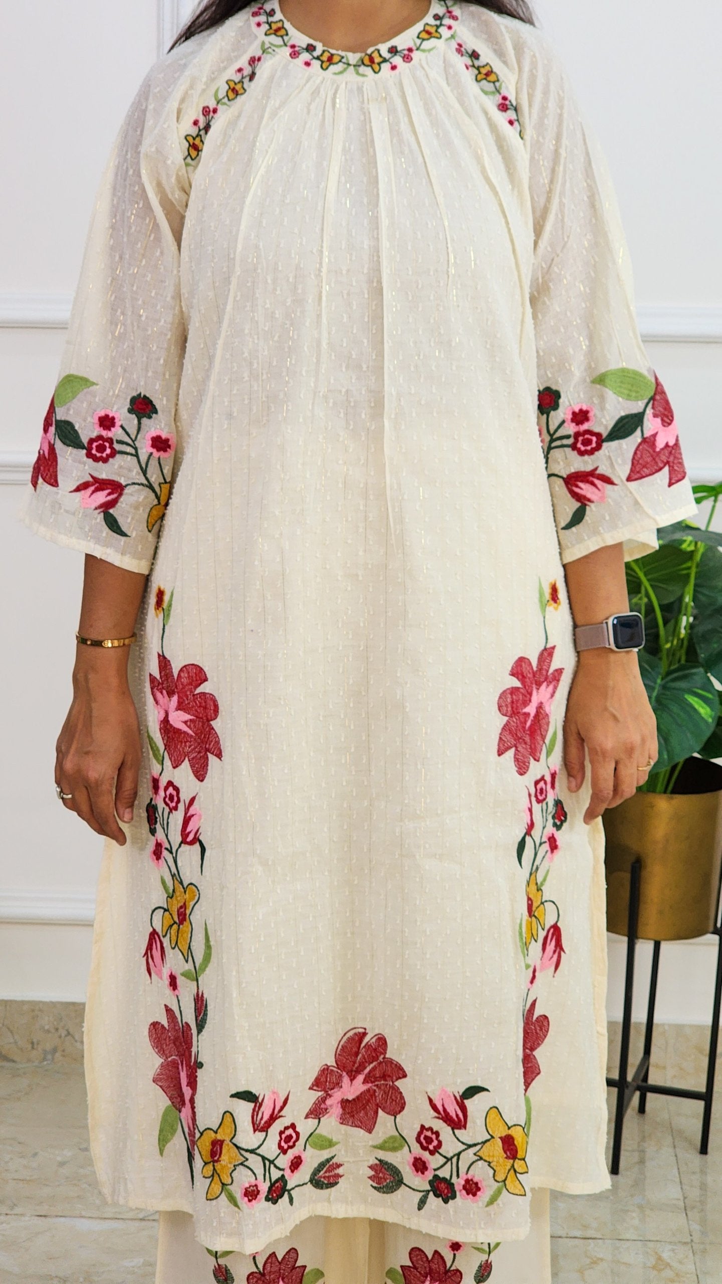 Off White Embroidered Suit Set