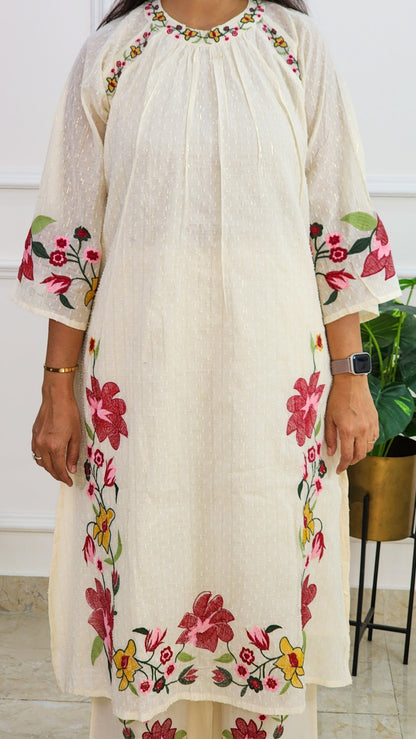 Off White Embroidered Suit Set