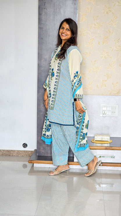 Blue Mughal Farshi Salwar Suit Set