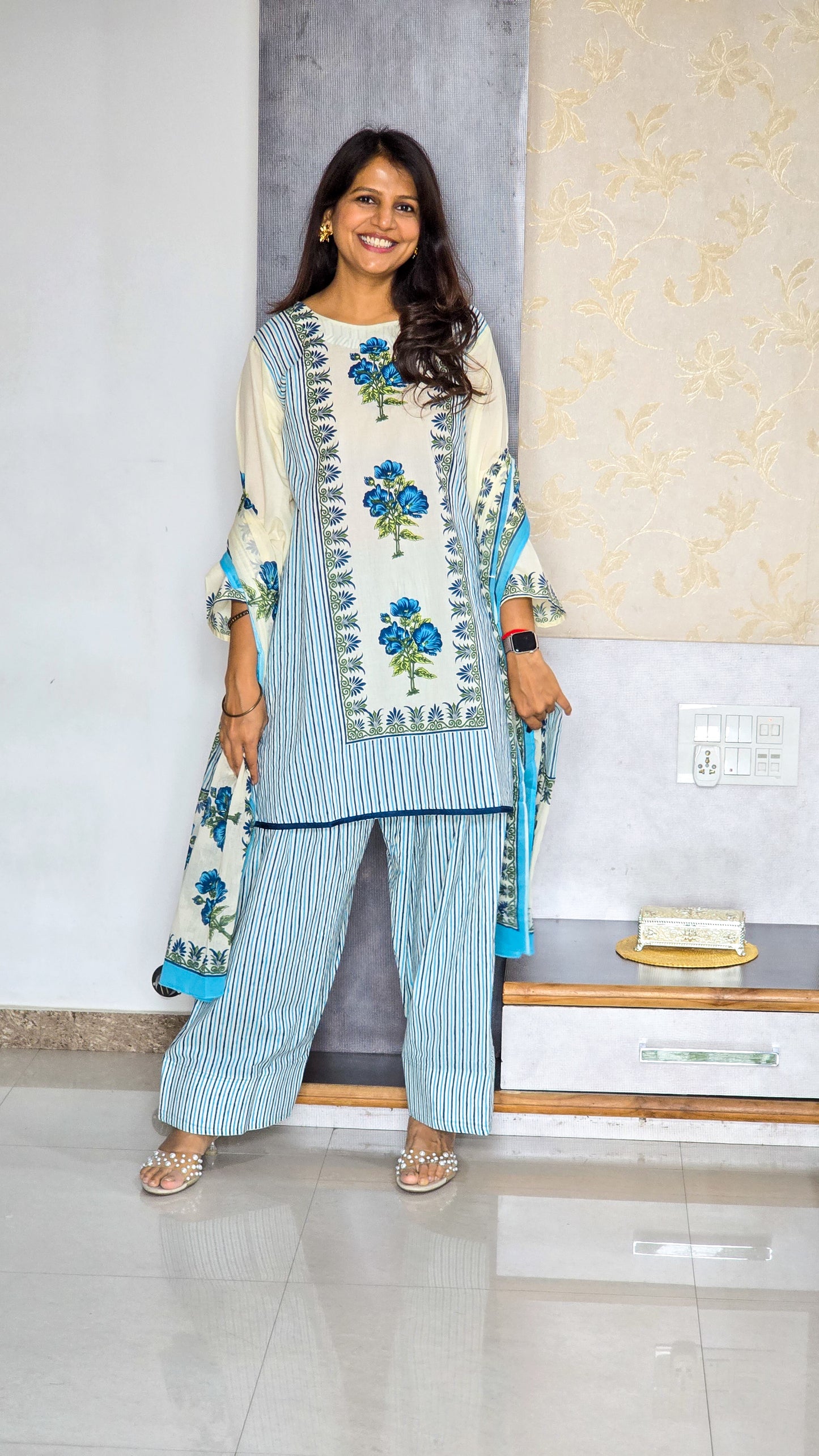 Blue Mughal Farshi Salwar Suit Set