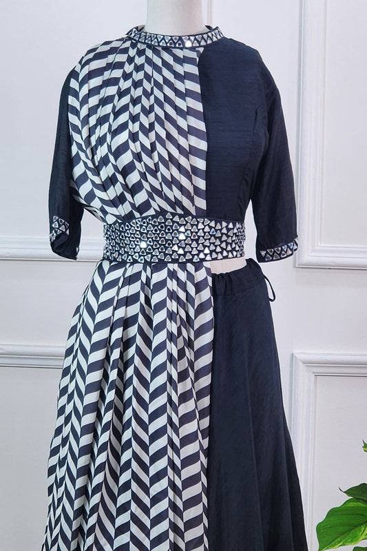 Black Zigzag Indo Western Set