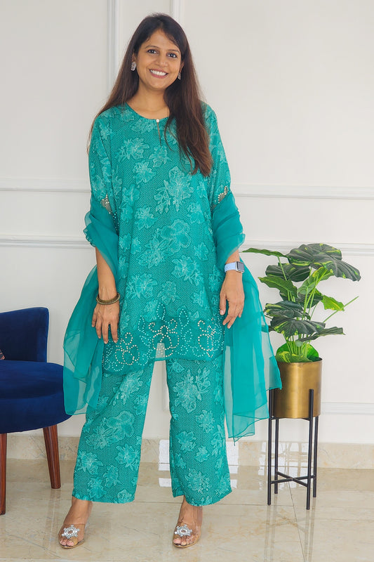 Rama Green with Organza Detailing