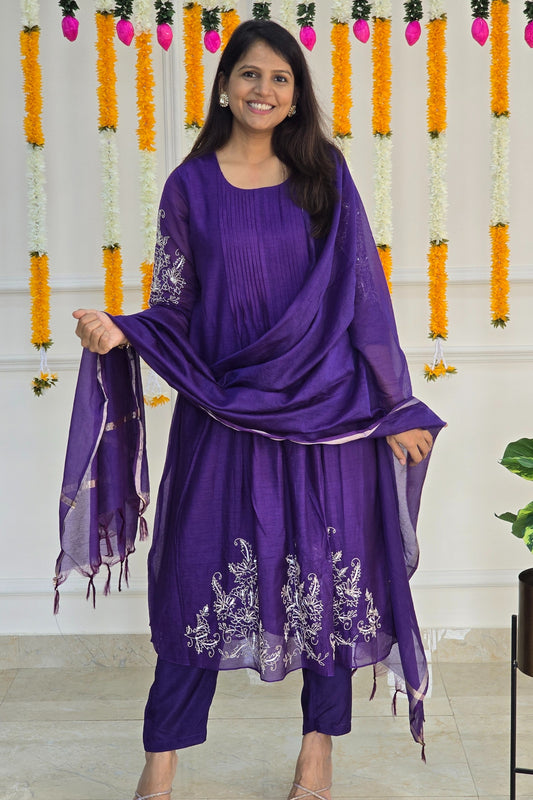 Purple Mul Chanderi Suit Set