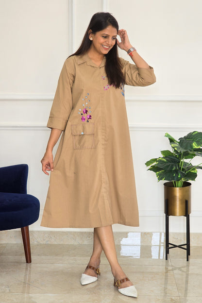 Khaki Woodland Petals Cotton Tunic