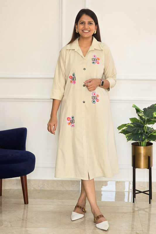 Beige Bloom Aura Cotton Tunic