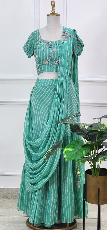 Green Bandhej Printed Lehenga Set