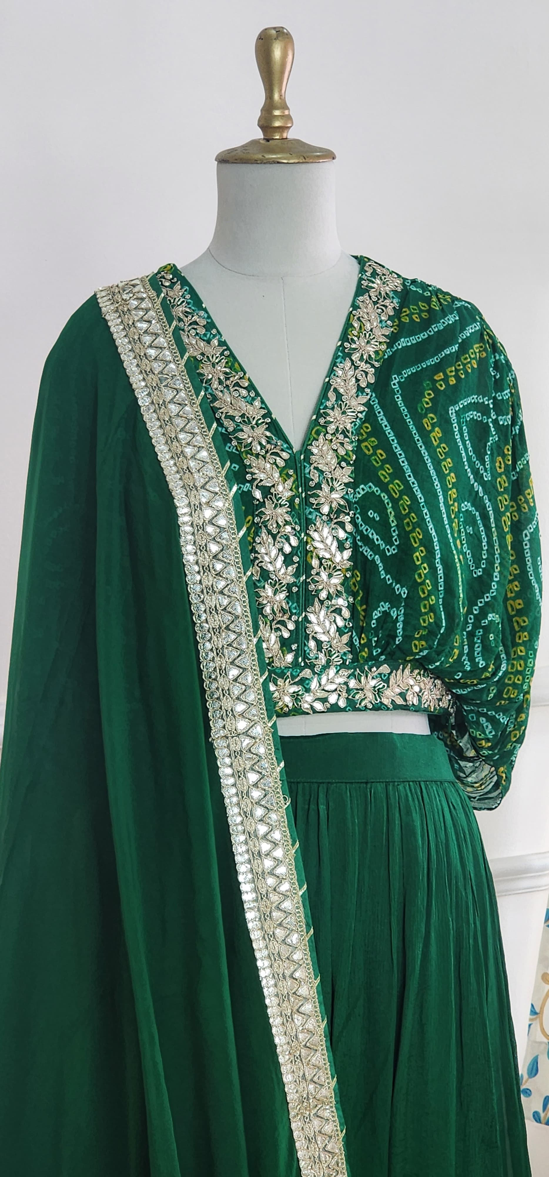 Green Bandhej Top and Lehenga Set - View 4 - PinkTree by Shrutika