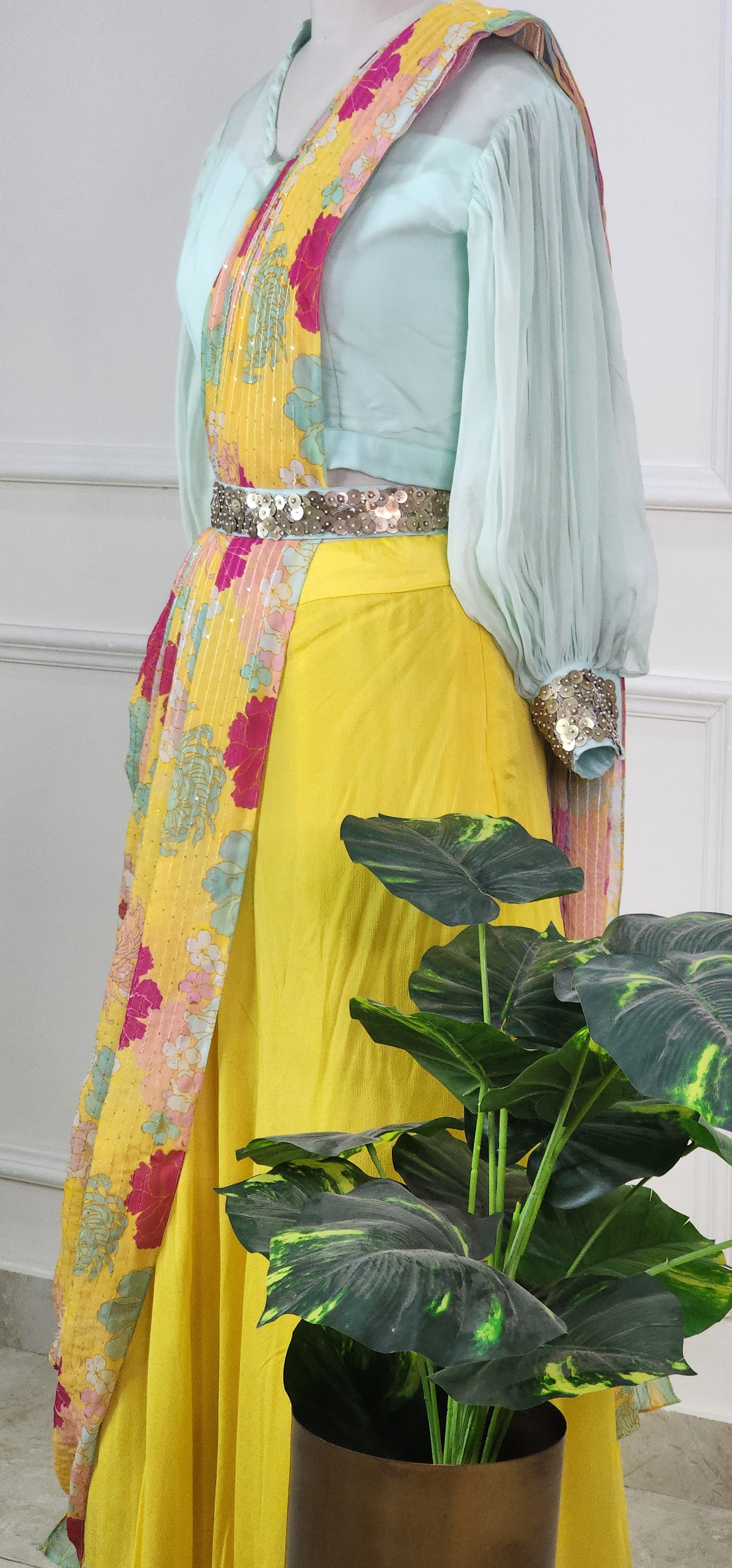 Blue and Yellow Floral Lehenga Set
