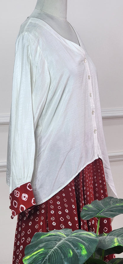 Red and White Bandhej Set