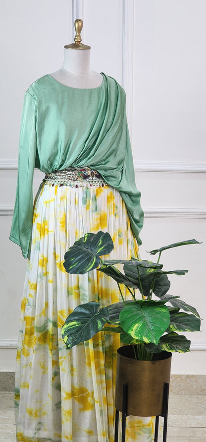 Green Top with Tie Dye Lehenga