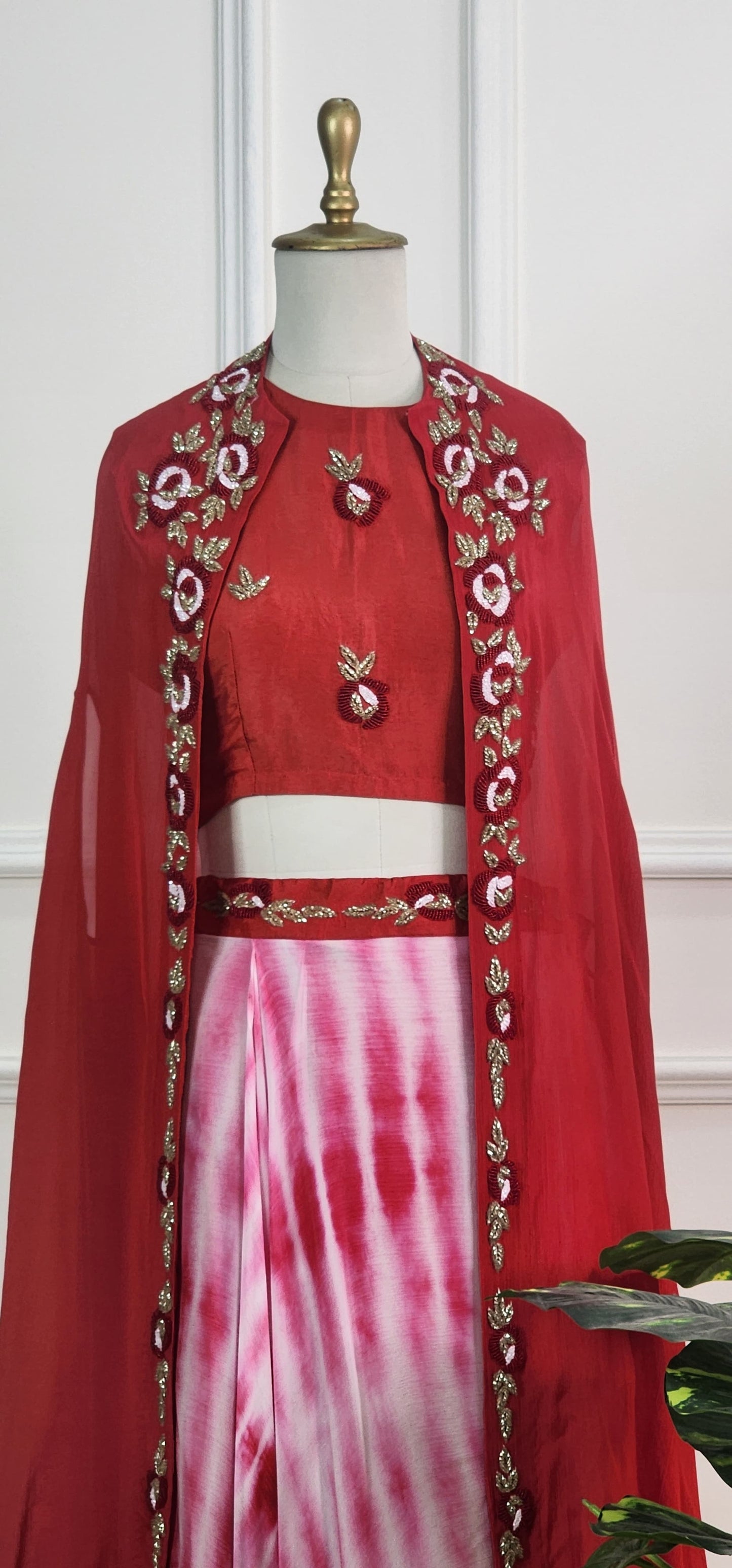 Red Tie Dye Indowestern Set